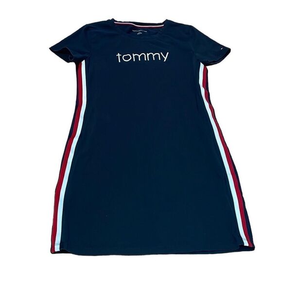 Tommy Hilfiger T-Shirt Dress, Navy with Striped Braid, Small - Picture 1 of 7